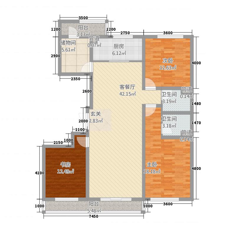 长久中心公园9号3室1厅2卫1厨162㎡户型图