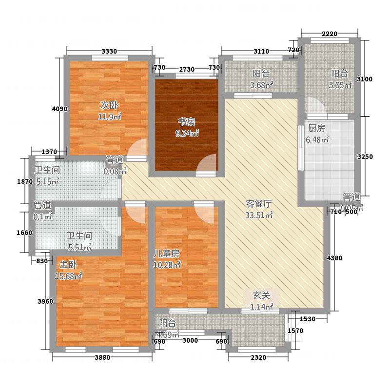 长久中心公园9号4室1厅2卫1厨164㎡户型图