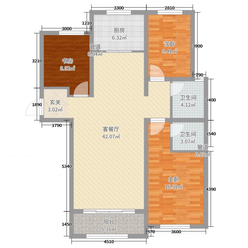 天海容天下3室2厅2卫1厨135㎡户型图