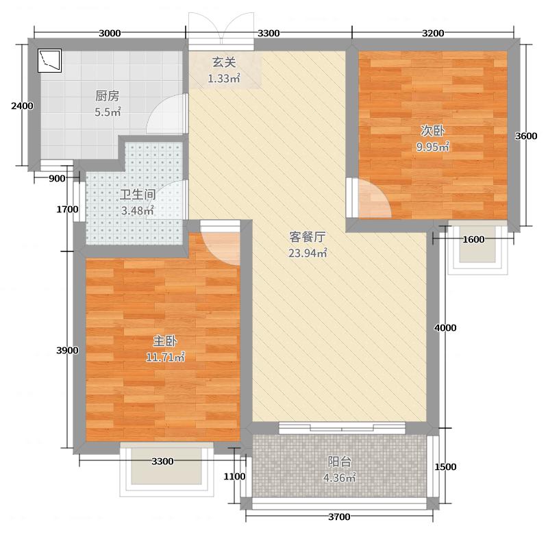 盛邦大都会五期2室2厅1卫1厨89㎡户型图