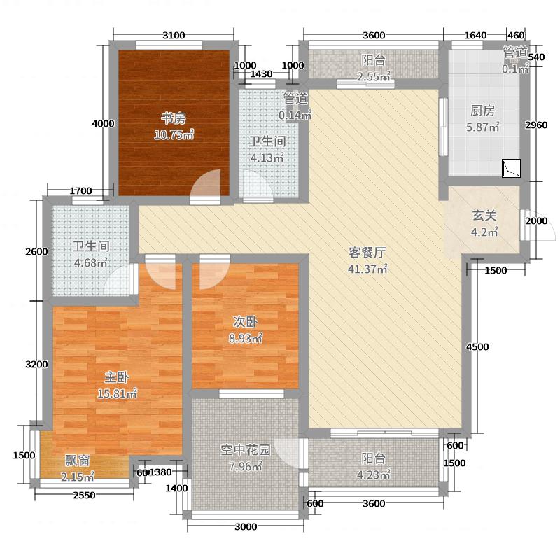 盛邦大都会五期3室2厅2卫1厨139㎡户型图