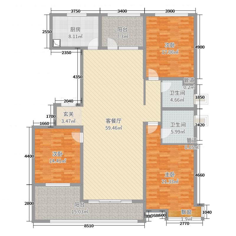 盛邦大都会五期3室2厅2卫1厨183㎡户型图