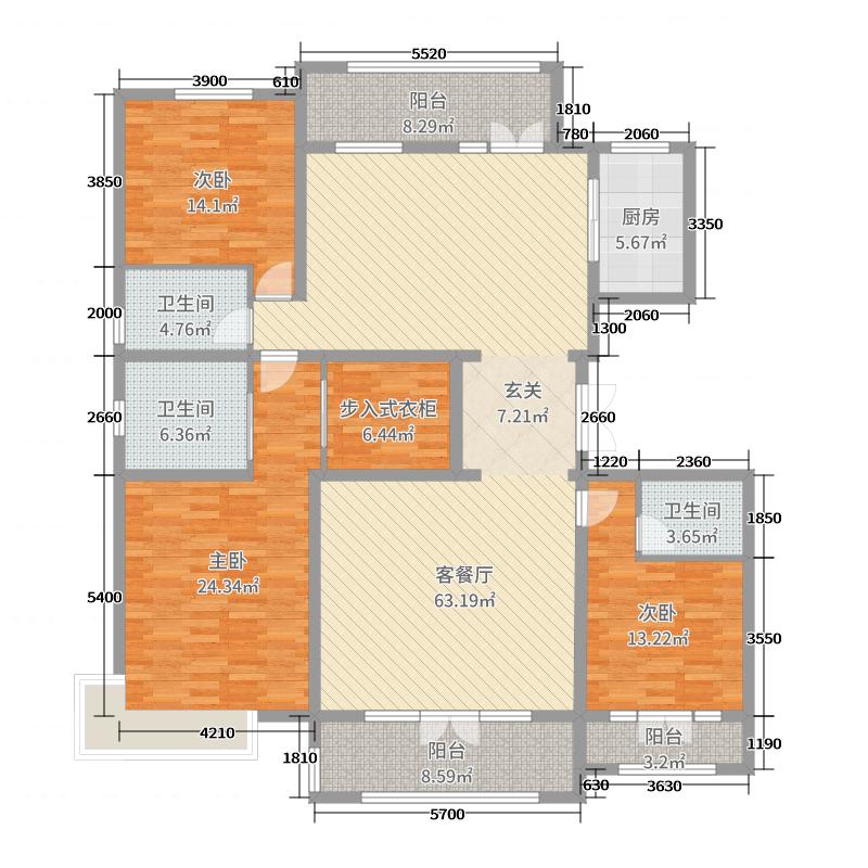 荣盛华府3室2厅3卫1厨200㎡户型图