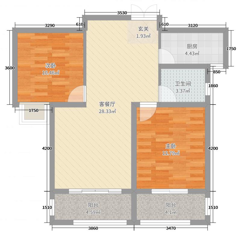 天悦城2室2厅1卫1厨93㎡户型图