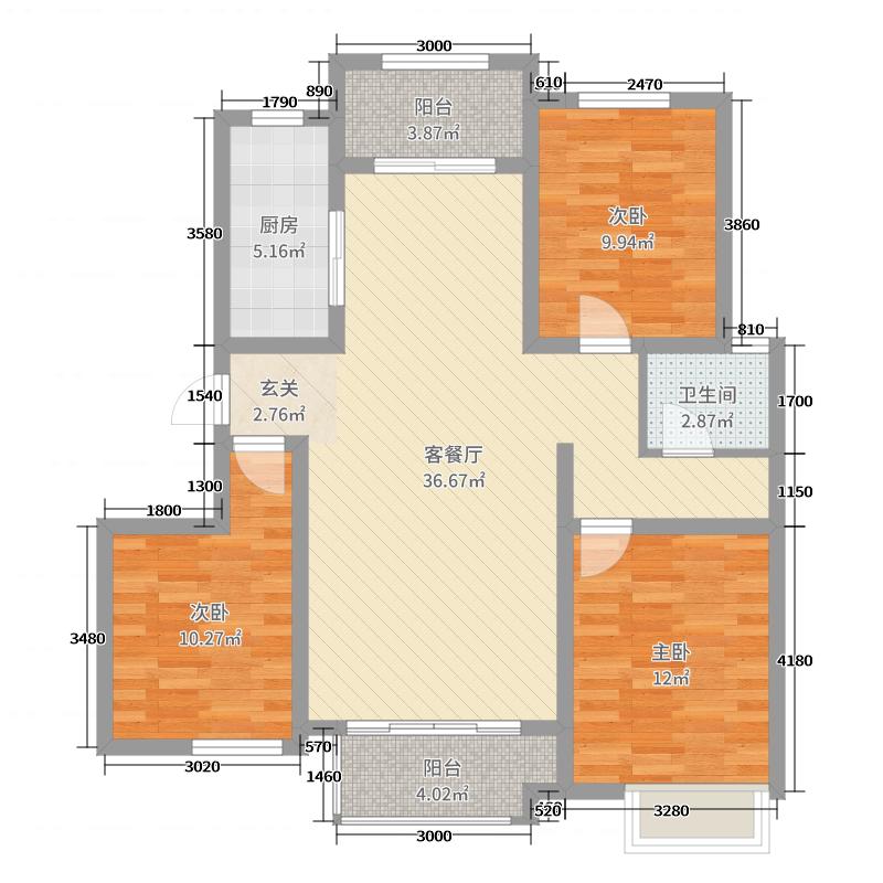 润德天悦城3室2厅1卫1厨119㎡户型图