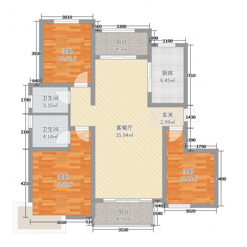 润德天悦城3室2厅2卫1厨131㎡户型图