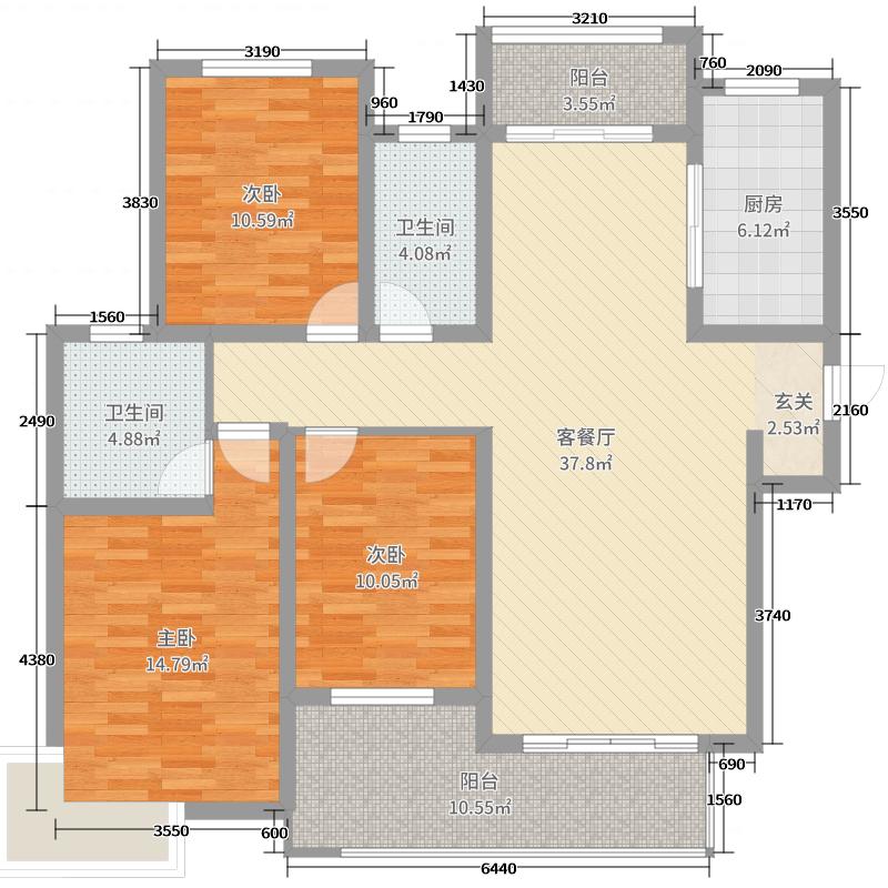 润德天悦城3室2厅2卫1厨133㎡户型图