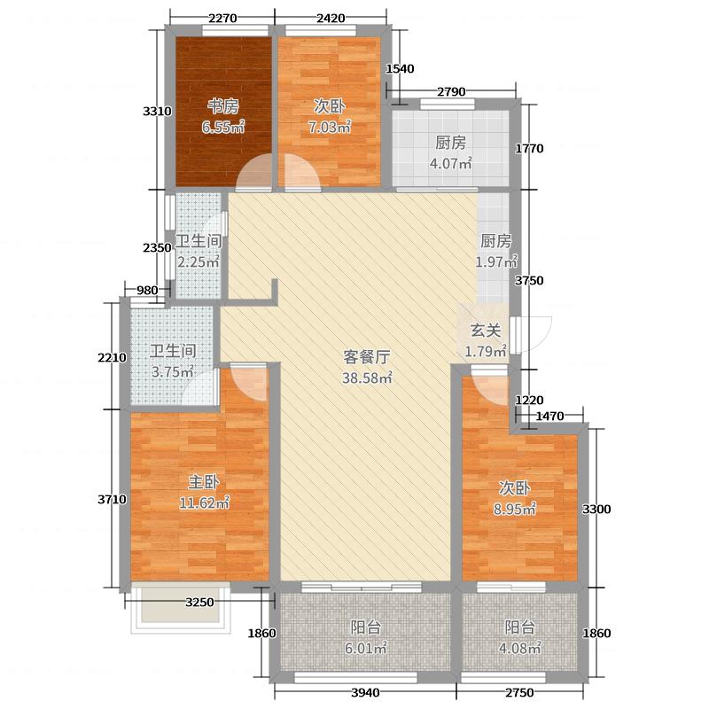 润德天悦城4室2厅2卫1厨138㎡户型图