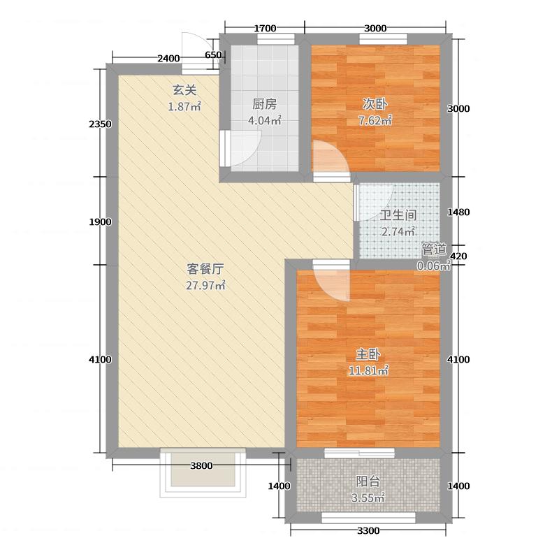 中山尚城2室2厅1卫1厨90㎡户型图