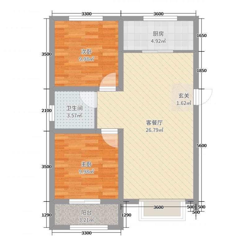 中山尚城2室2厅1卫1厨96㎡户型图