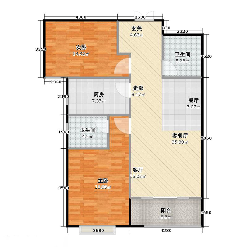 鑫界9号院2室1厅2卫1厨100㎡户型图