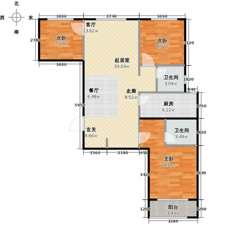 鑫界9号院3室1厅2卫1厨108㎡户型图