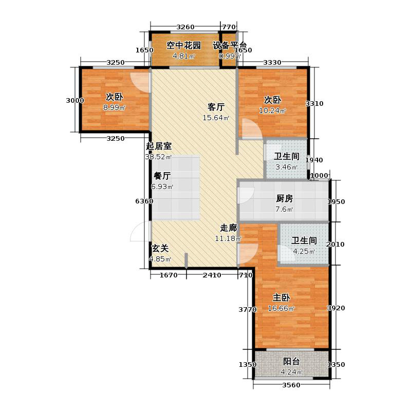 鑫界9号院3室2厅2卫1厨108㎡户型图