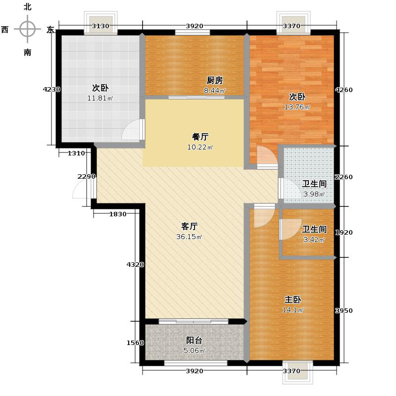 百岛绿城3室2厅2卫1厨131㎡户型图