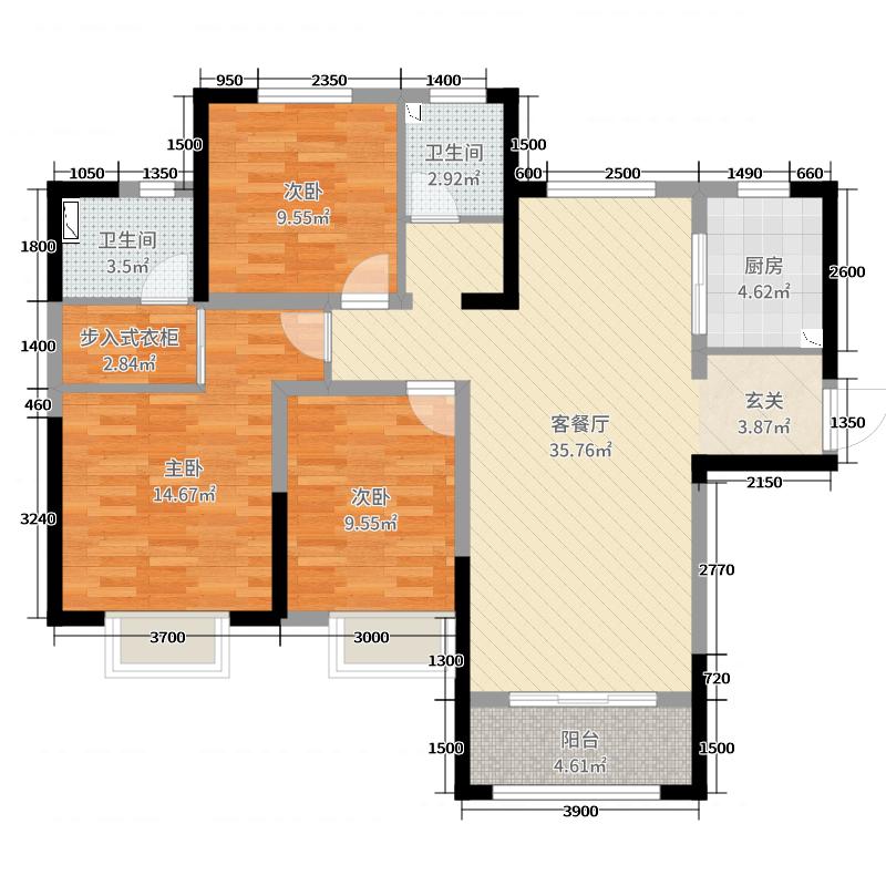 保利西悦春天3室2厅2卫1厨125㎡户型图