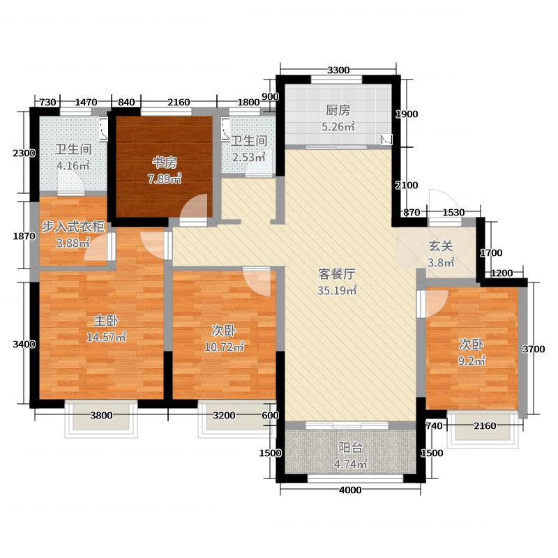 保利西悦春天4室2厅2卫1厨139㎡户型图