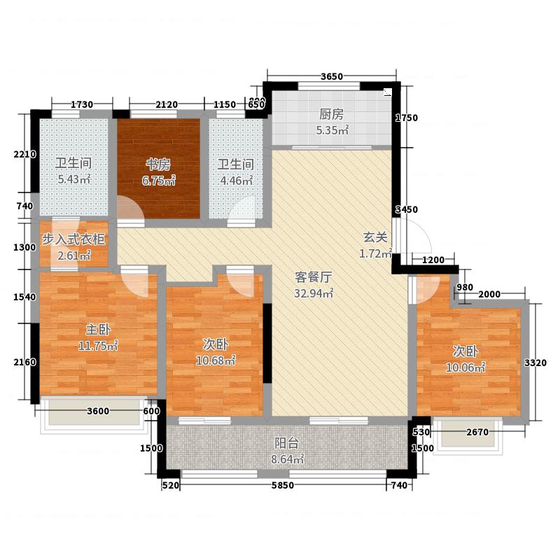 明瀚花香城3室1厅2卫1厨152㎡户型图