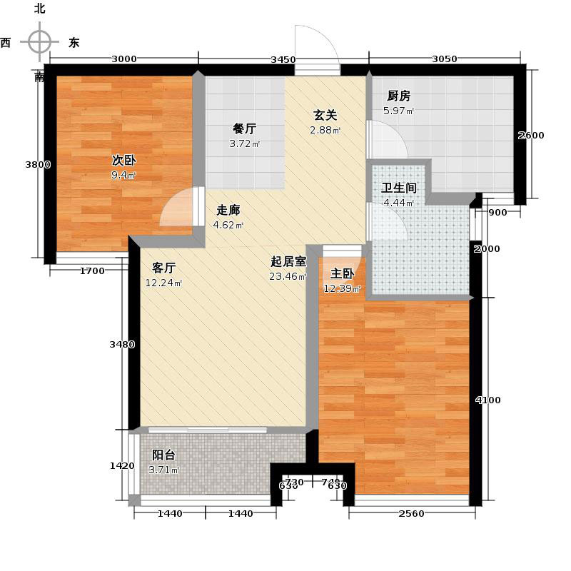 天宁小筑2室2厅1卫1厨89㎡户型图