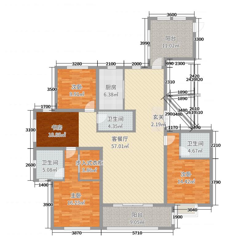 荣盛华府3室2厅3卫1厨185.00㎡户型图