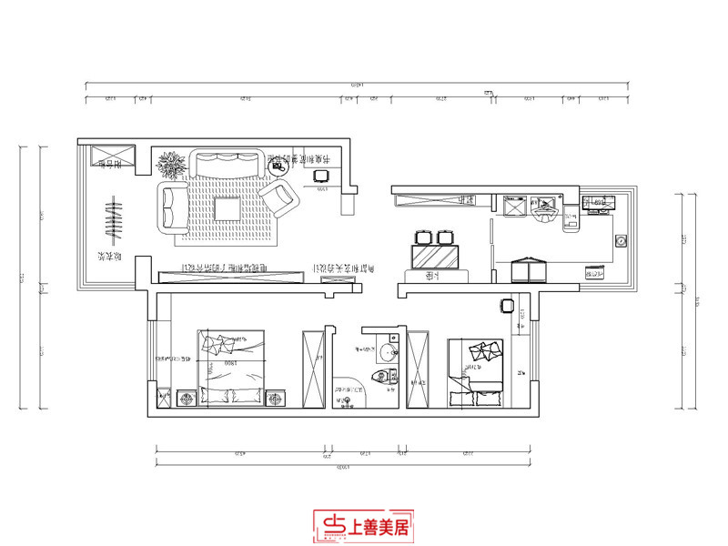 金马小区90平美式风格平面布局