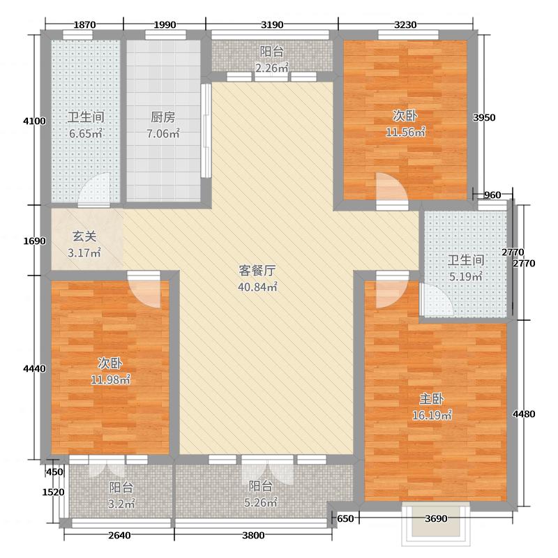 天玺名著3室2厅2卫1厨138.0平户型图