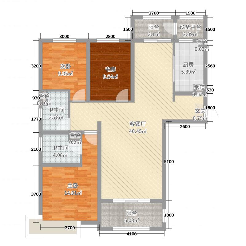 中冶德贤公馆3室2厅2卫1厨144.00㎡户型图