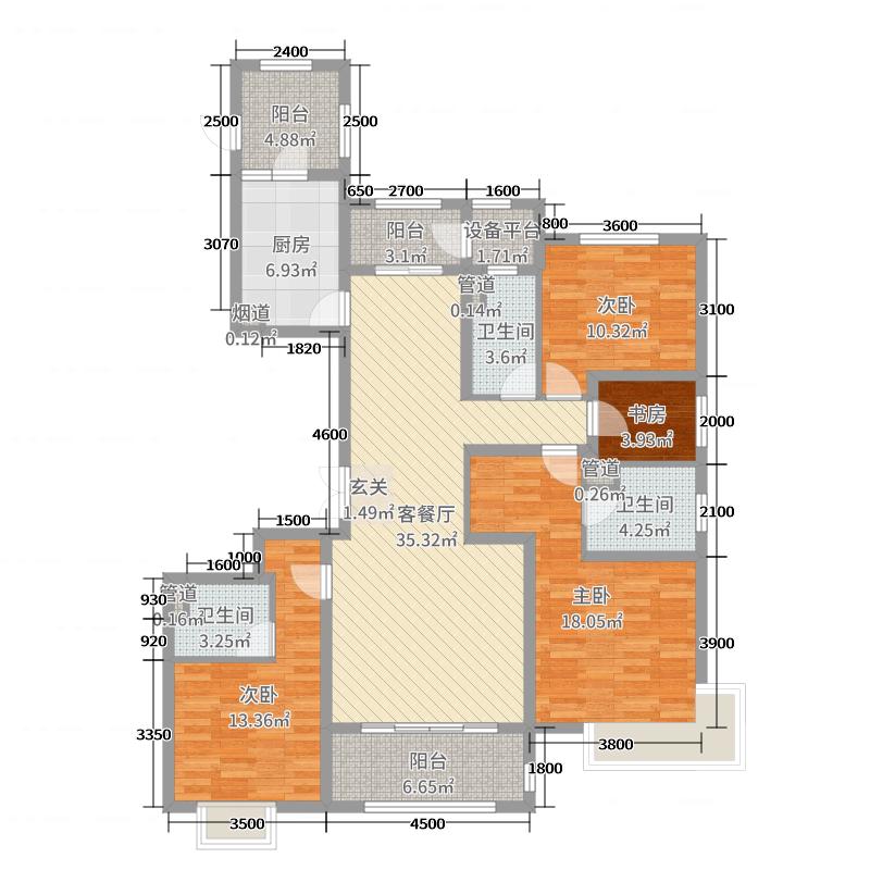 中冶德贤公馆4室2厅3卫1厨164.00㎡户型图