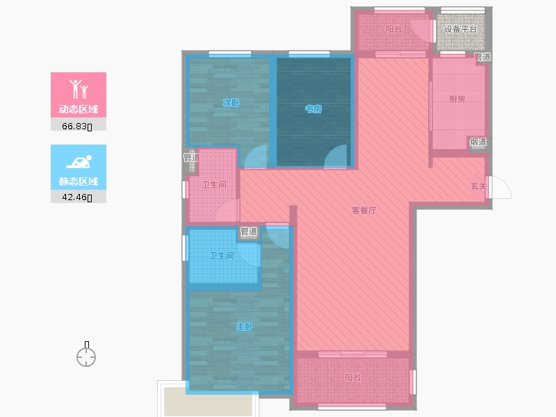 中冶德贤公馆3室2厅2卫1厨144.00㎡户型动静分区图