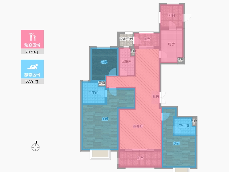 中冶德贤公馆3室2厅3卫1厨160.00㎡户型动静分区图