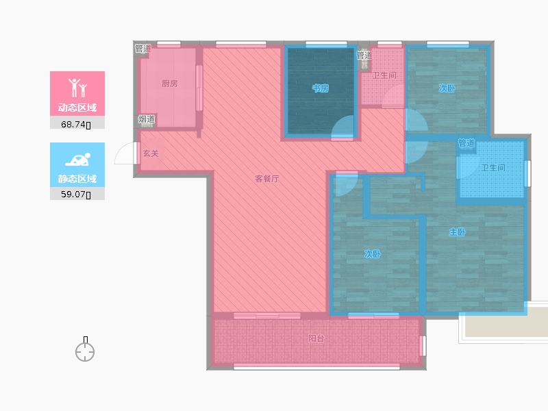 中冶德贤公馆4室2厅2卫1厨160.00㎡户型动静分区图