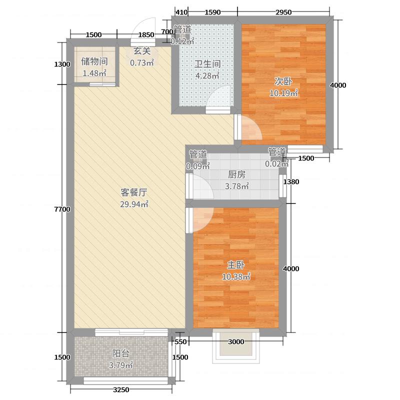 瀚唐2室2厅1卫1厨94㎡户型图