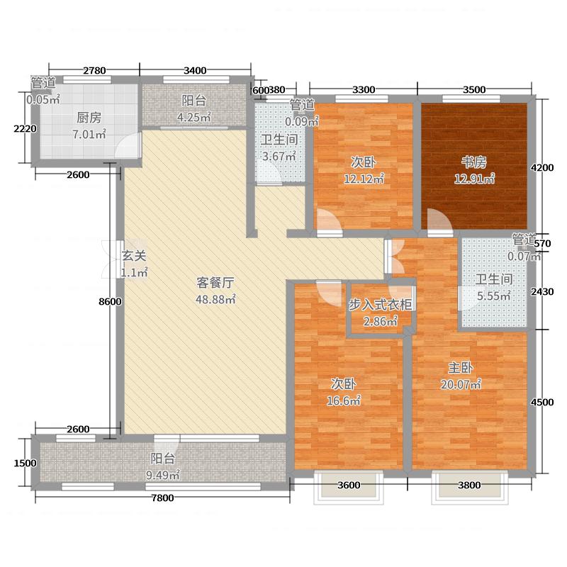 瀚唐4室2厅2卫1厨200.00㎡户型图