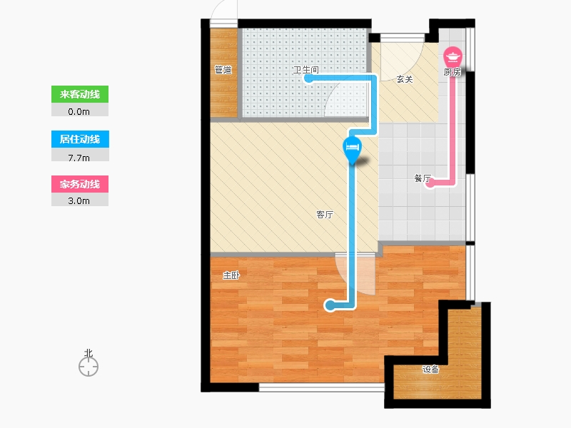 林荫大院1室1厅1卫1厨53.00㎡动线图