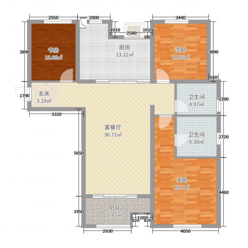 林荫大院3室2厅2卫1厨136㎡户型图