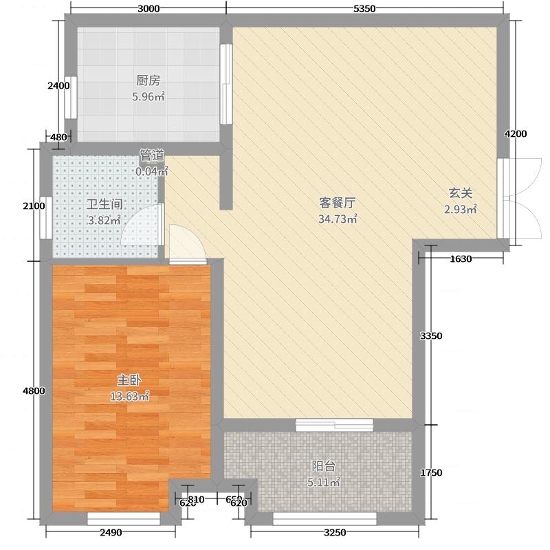 奥北公元1室2厅1卫1厨79㎡户型图