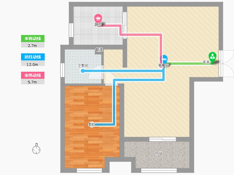 奥北公元1室2厅1卫1厨79.00㎡动线图