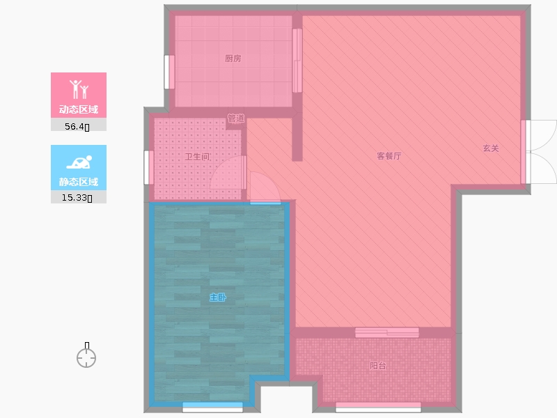 奥北公元1室2厅1卫1厨79.00㎡动静分区图