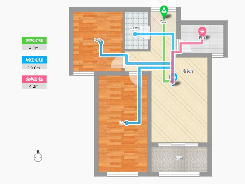 奥北公元2室1厅1卫1厨88.00㎡动线图
