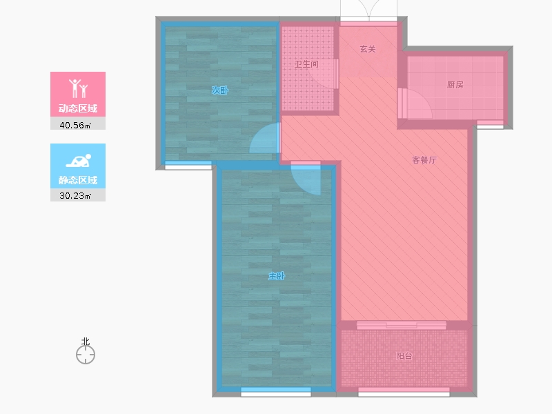 奥北公元2室1厅1卫1厨88.00㎡动静分区图