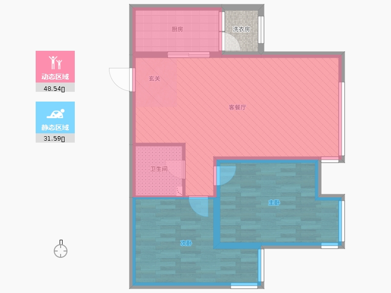 奥北公元2室2厅1卫1厨90.00㎡动静分区图