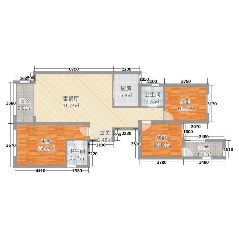 奥北公元3室2厅2卫1厨120㎡户型图