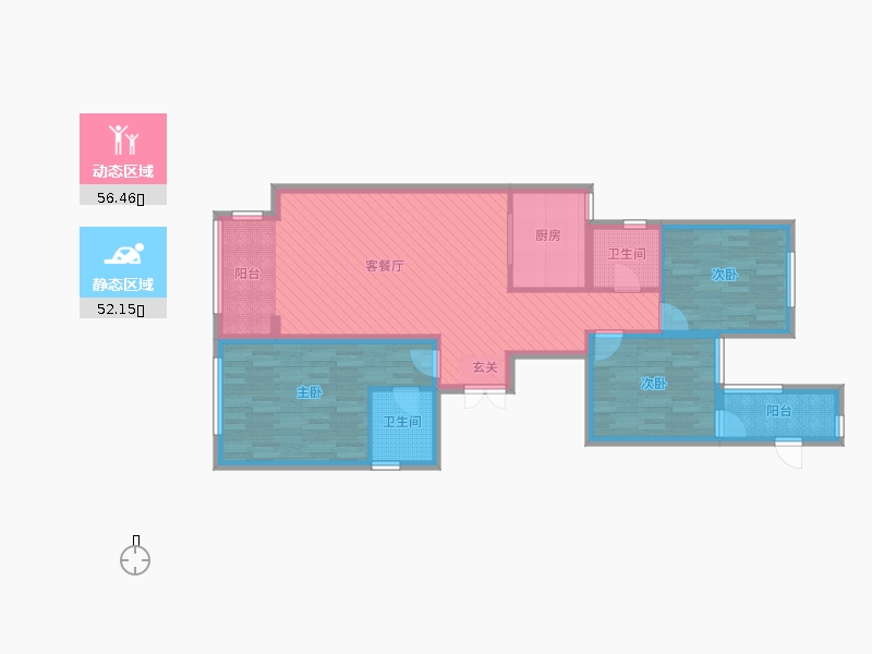 奥北公元3室2厅2卫1厨120.00㎡动静分区图