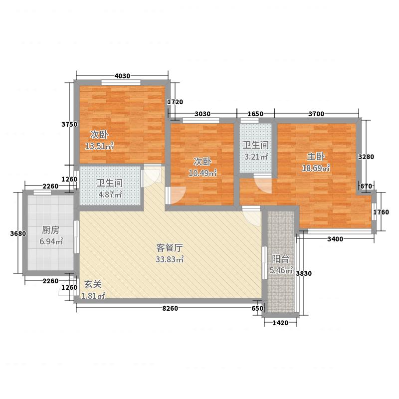 奥北公元3室2厅2卫1厨121㎡户型图