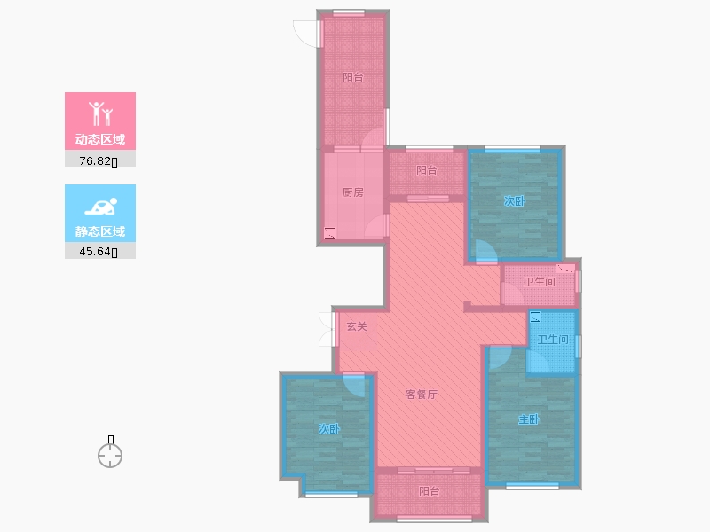 奥北公元3室2厅2卫1厨133.00㎡动静分区图