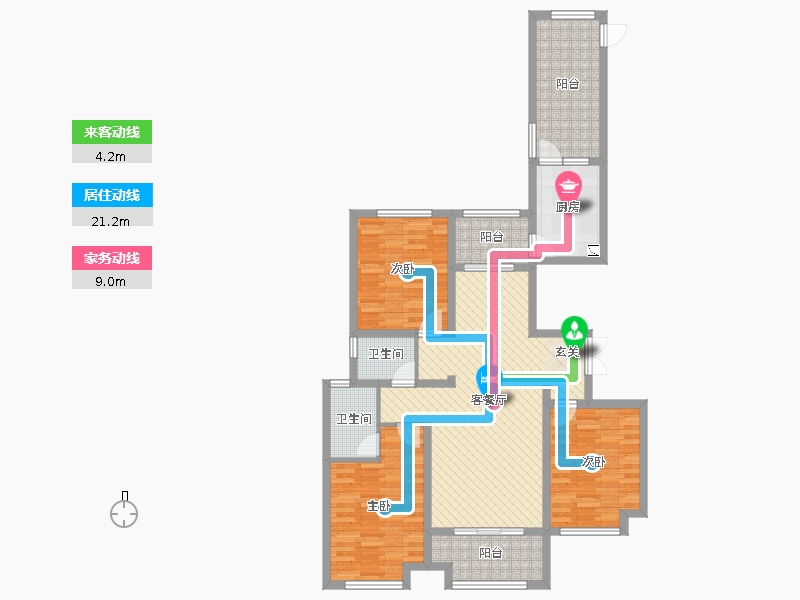 奥北公元3室2厅2卫1厨134.00㎡动线图