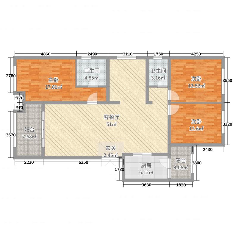 奥北公元3室2厅2卫1厨151㎡户型图