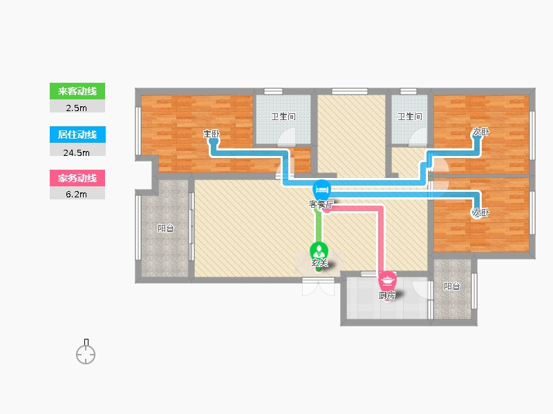 奥北公元3室2厅2卫1厨151.00㎡动线图