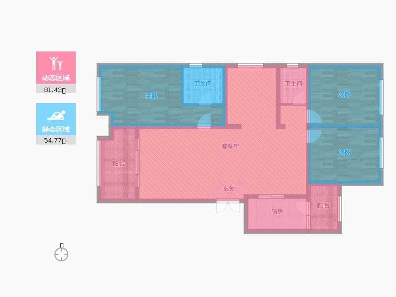 奥北公元3室2厅2卫1厨151.00㎡动静分区图