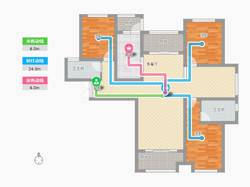 奥北公元3室1厅2卫1厨152.00㎡动线图