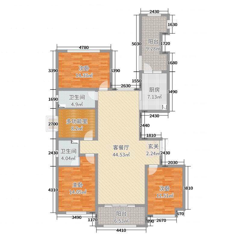 奥北公元3室2厅2卫1厨157.00㎡户型图